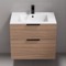 Wall Mounted Bathroom Vanity, Modern, Walnut, 28 Inch